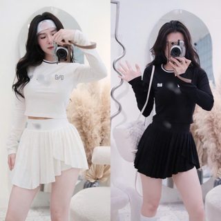  Sét thể thao áo tay dài chữ croptop kèm chân váy pha dáng ngắn 