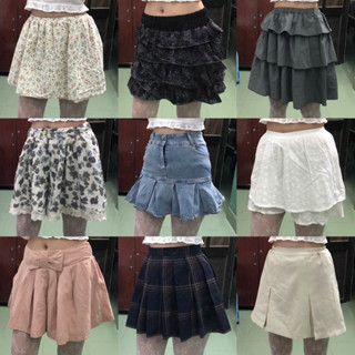 Chân váy ngắn miniskirt tầng bloomer ren quần giả váy hoa nhí xếp li caro coquette y2k fairy mori vintage Nhật Hàn 2hand