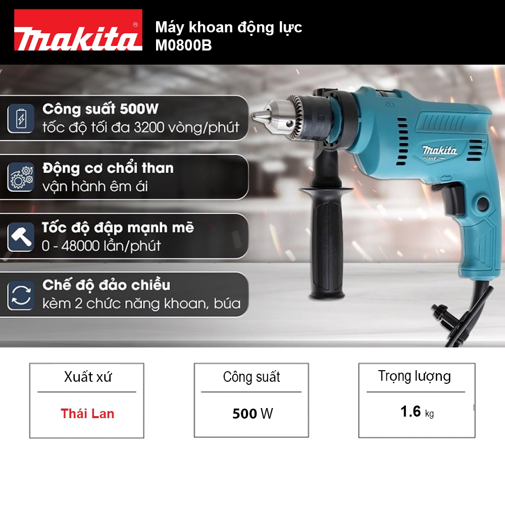Máy khoan động lực Makita M0800B (Xuất xứ Thái Lan - Công suất 500W)