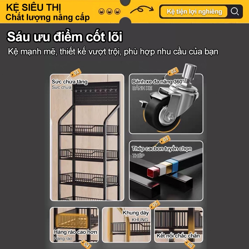 BMZAR Kệ để hàng tạp hoá có bánh xe Kệ sắt 5 tầng Kệ siêu thị đựng đồ [Bồi thường 100% thiệt hại] | BigBuy360 - bigbuy360.vn
