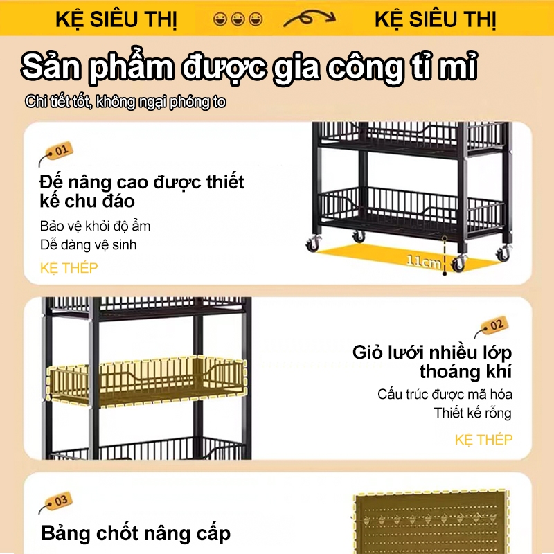 BMZAR Kệ để hàng tạp hoá có bánh xe Kệ sắt 5 tầng Kệ siêu thị đựng đồ [Bồi thường 100% thiệt hại] | BigBuy360 - bigbuy360.vn