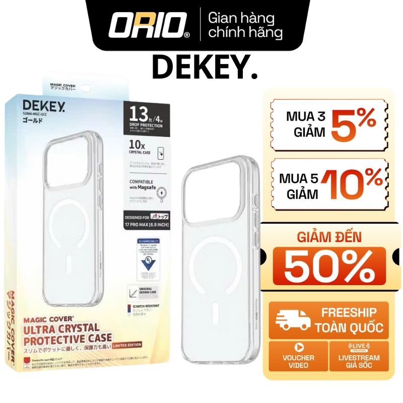 Ốp Lưng iPhone 17 Series Trong Suốt DEKEY x ORIO Magic Cover Ultra Crystal Case Sạc Không Dây