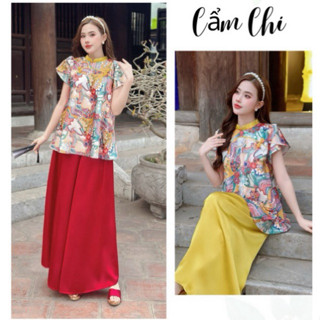 Sét áo Cẩm Chi mặc Trung Thu, Tết, đi Chùa, đi Lễ cùng quần lụa suông siêu xinh hottrend 2025