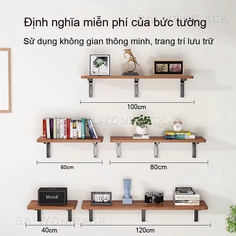 Kệ Gỗ Treo Tường Màu Óc Chó 40 60 80 100cm Kèm Giá Đỡ Sắt Chịu Lực 25kg Dùng Cho Phòng Khách Phòng Ngủ Nhà Bếp | BigBuy360 - bigbuy360.vn