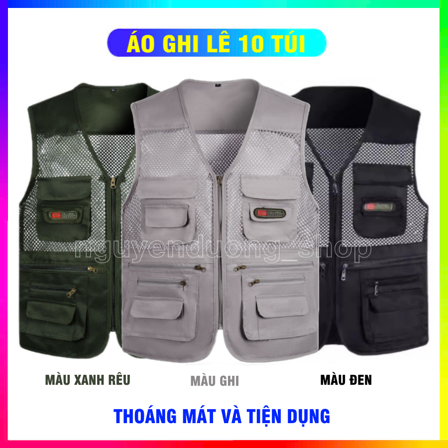 Áo Ghi Lê 10 Túi – Đi Câu Cá, Đi Phượt, Du Lịch, Bảo Hộ Lao Động, Phong Cách Trẻ Trung, Tiện Ích