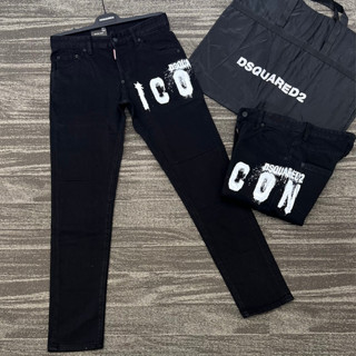 Quần Jean Bò Nam DSQ Đen Trơn In Chữ ICON Trắng Đùi Dáng Simfit Đơn Giản Đi Học Boy Phố.
