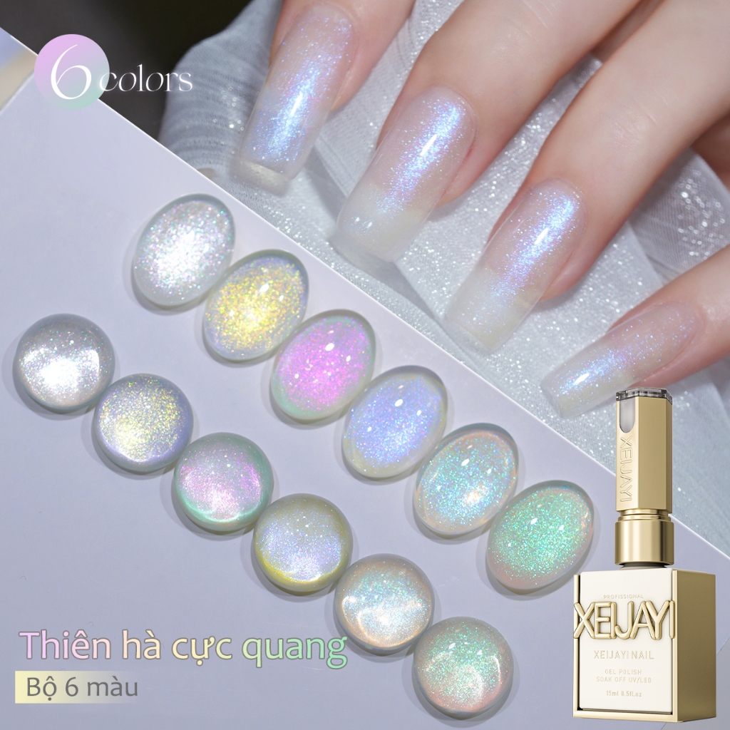 XEIJAYI 15ml New Aurora Glitter Super Bright Gel Nail Polish Thích hợp cho tiệm làm móng và tự làm t