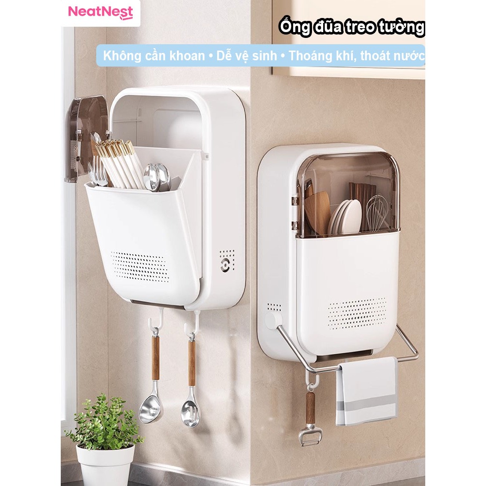 Hộp Đựng Đũa Muỗng Treo Tường - Thiết Kế Thoáng Khí Chống Ẩm Mốc - Có Nắp Đậy, Dễ Vệ Sinh