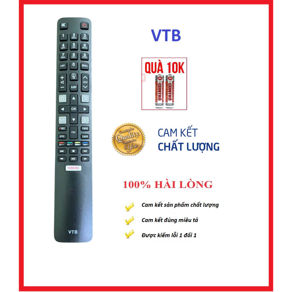 Remote Điều khiển tivi VTB smart mẫu dài - Hàng chính hãng theo TV, tặng kèm pin