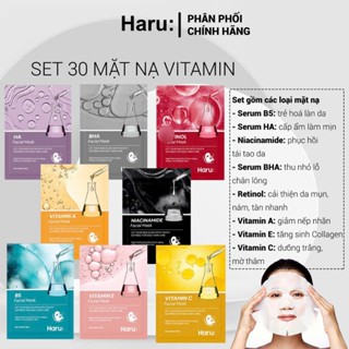 Set 30 mặt nạ Haru Vitamin B5 5%, Retinol 2%, Niacinamide, HA, BHA, A, C, E hỗ trợ dưỡng ẩm.