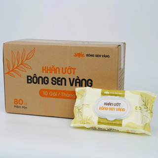 Thùng 10 Gói Khăn ướt Bông Sen Vàng không cồn, kháng khuẩn, đa năng (80 tờ/gói)