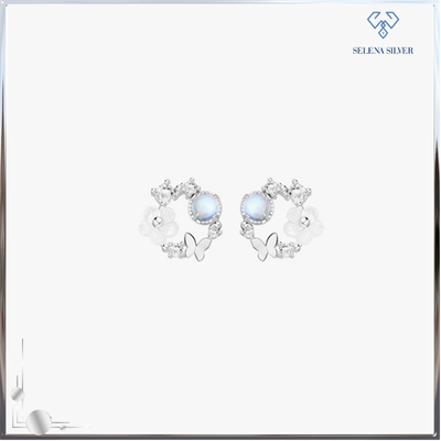 Bông tai bạc nữ đính đá CZ vòng hoa bướm Aylin Selena Silver _1005