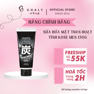 Sữa rửa mặt than hoạt tính nam Softymo Men's Facial Wash Wild Scrub Kose 130g Nhật Bản