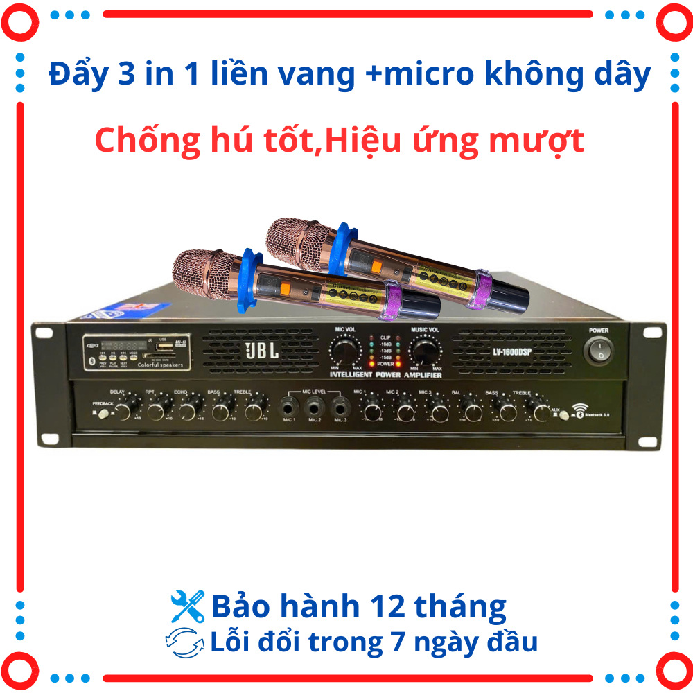 Đẩy liền vang liền mic UBL Model LV-1600DSP-Công suất 800W/kênh,Chống hú rít tốt,Echo mượt mà.dễ dàn