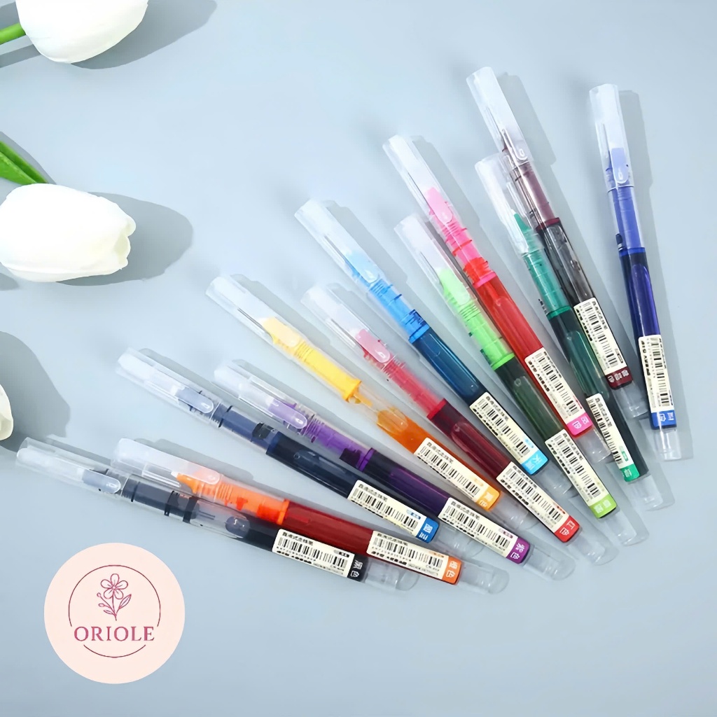 Bút mục gel 0.5mm đủ 12 màu khác nhau - bút mục nước nhanh khô ngòi kim học sinh, văn phòng