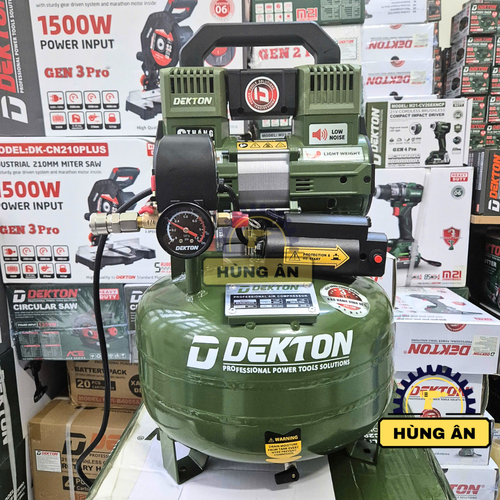  Máy nén khí không dầu 12 Lít Dekton DK-AC2912XPRO Công suất 1.1Hp Motor dây đồng 2 piston nạp nhanh 