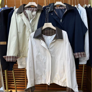  Áo khoác KAKI DÙ dáng vừa phối cổ da 