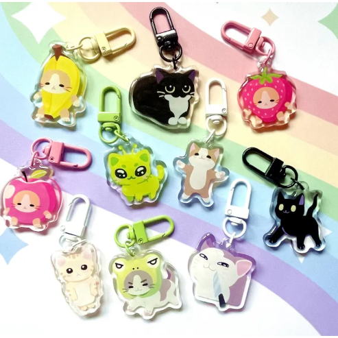 Silly cute internet meme cats 1.5 inch epoxy acrylic charm | Banana cat, Apple cat, Froggy cat, Tuxe