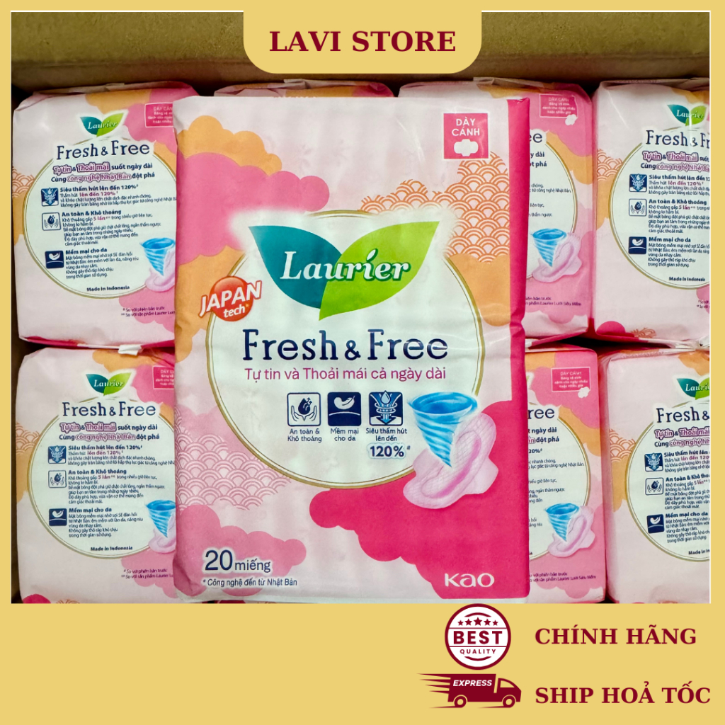 Băng Vệ Sinh Laurier Fresh & Free DÀY CÓ CÁNH 20 Miếng