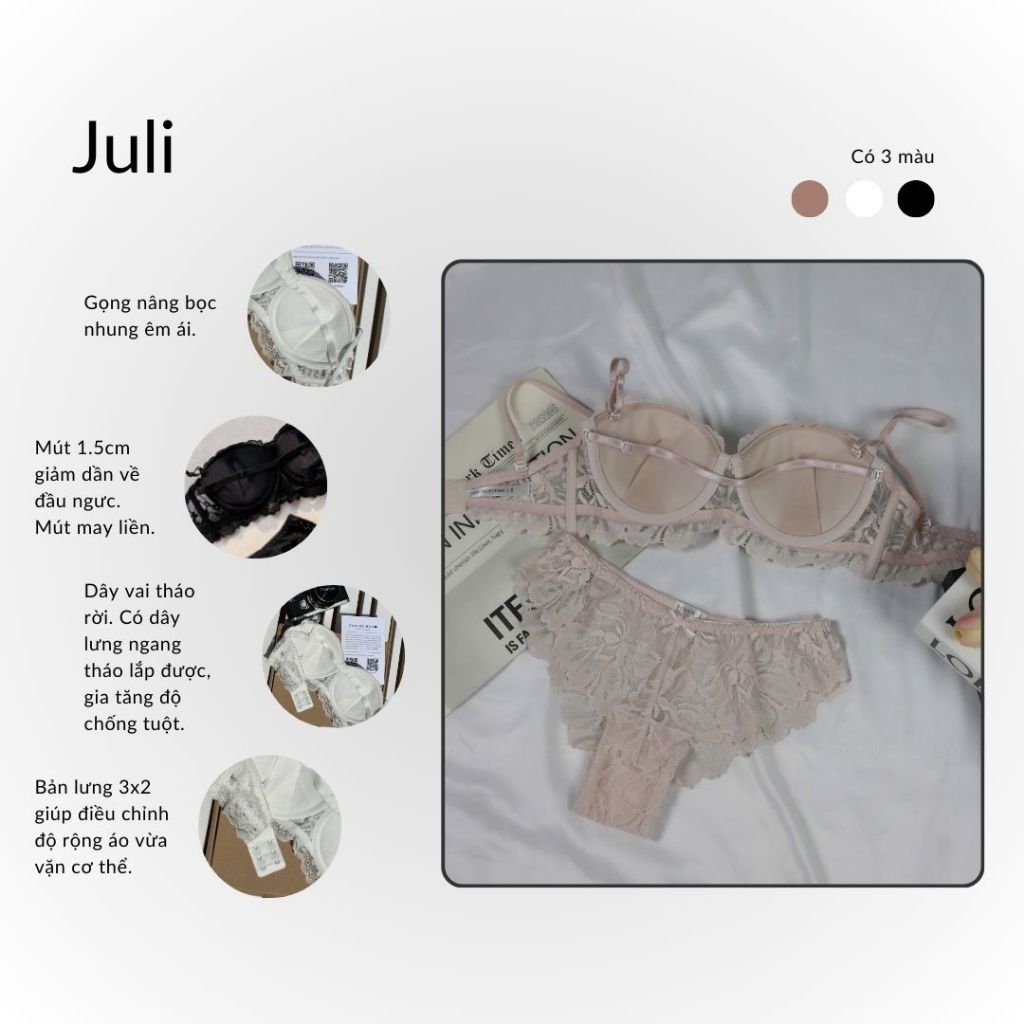 Bộ Đồ Lót Juli Áo Quây Chống Tuột Có Gọng, Mút Liền (Hình Thật - Che Tên Sản Phẩm) | BigBuy360 - bigbuy360.vn