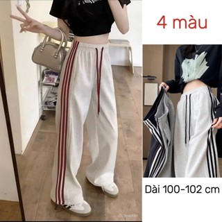  Quần Nỉ Nữ Ống Rộng 3 Sọc Unisex | Quần Thể Thao Dài 100–102cm Mùa Đông Ấm Áp Với 4 Màu 