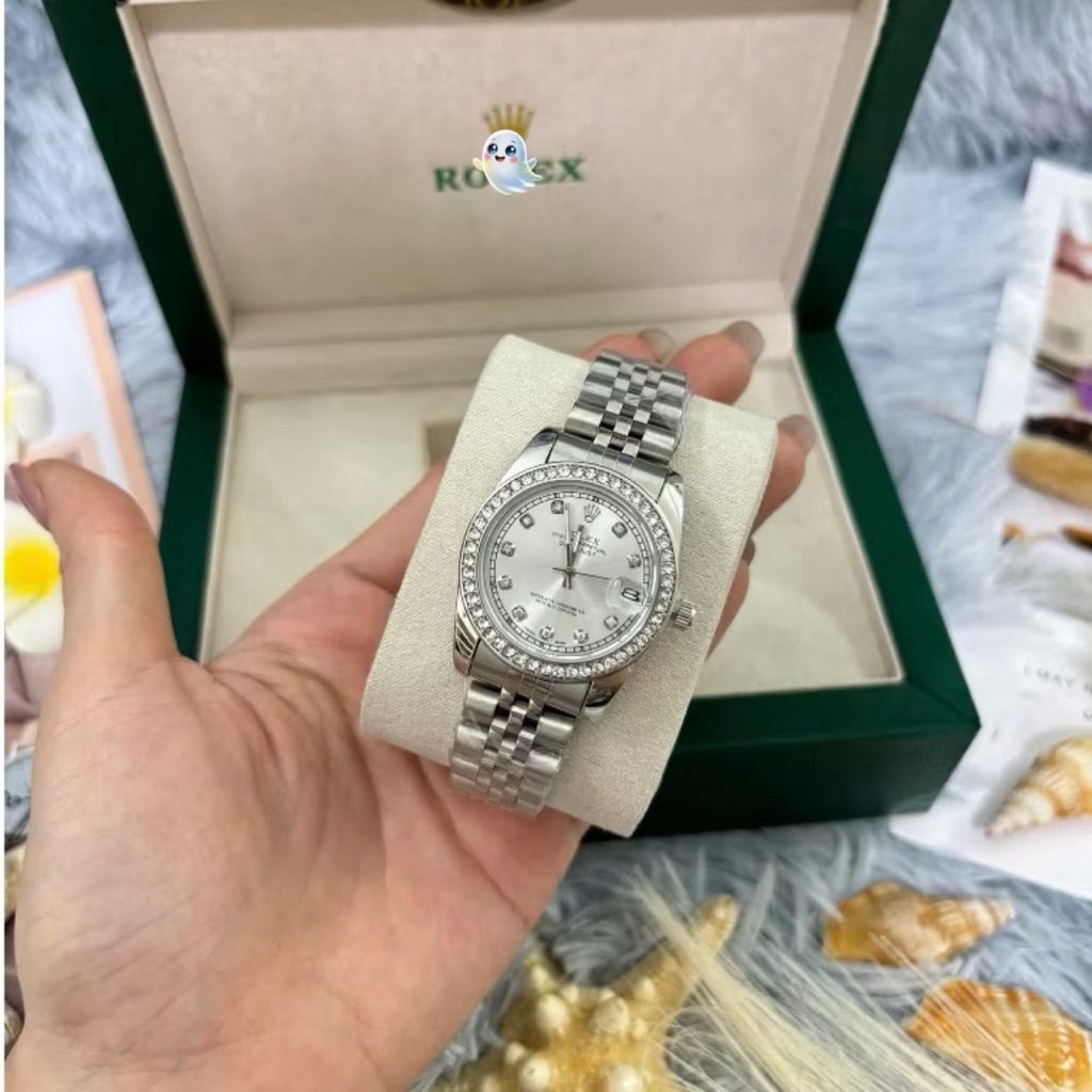 Đồng Hồ Nữ, ROLEXX Đính Đá Chạy Pin Dây Thép Đúc Chống Nước Bảo Hành 6T. K KÈM BOX HÃNG