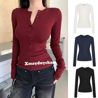  Áo Thun Dài Tay VẢI COTTON ZIP XỊN MỊN nẹp cổ Cài khuy Cúc ôm body quyến rũ cho nữ m693 