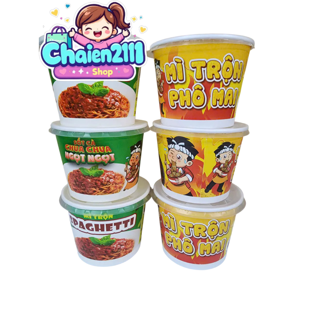 50Cái Tô Giấy 20oz(600ml) Kèm Nắp Có In Hình Mì Trộn