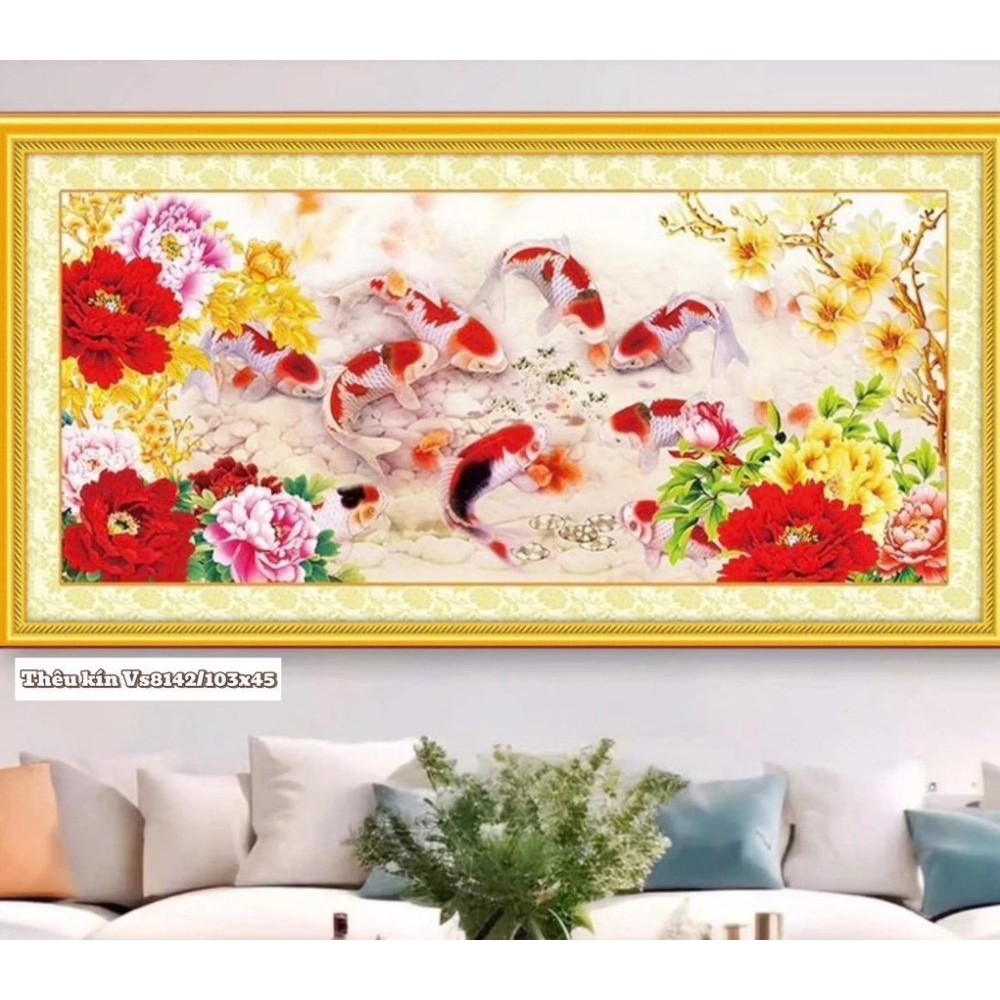 Tranh thêu chữ thập cửu ngư quần hội VS8300 (200x90) mn0099 ( 130x69) mn0100 (180x80) VS8299 (150x70