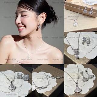   HOT   Tổng hợp sét bộ trang sức khuyên tai + vòng cổ dây titan mặt xi bạch kim đính đá lấp lánh 