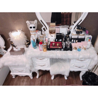  Thảm lông trải bàn trang điểm lót trang trí chụp quần áo vali túi xách Màu Trắng Lông Dài 5cm. 