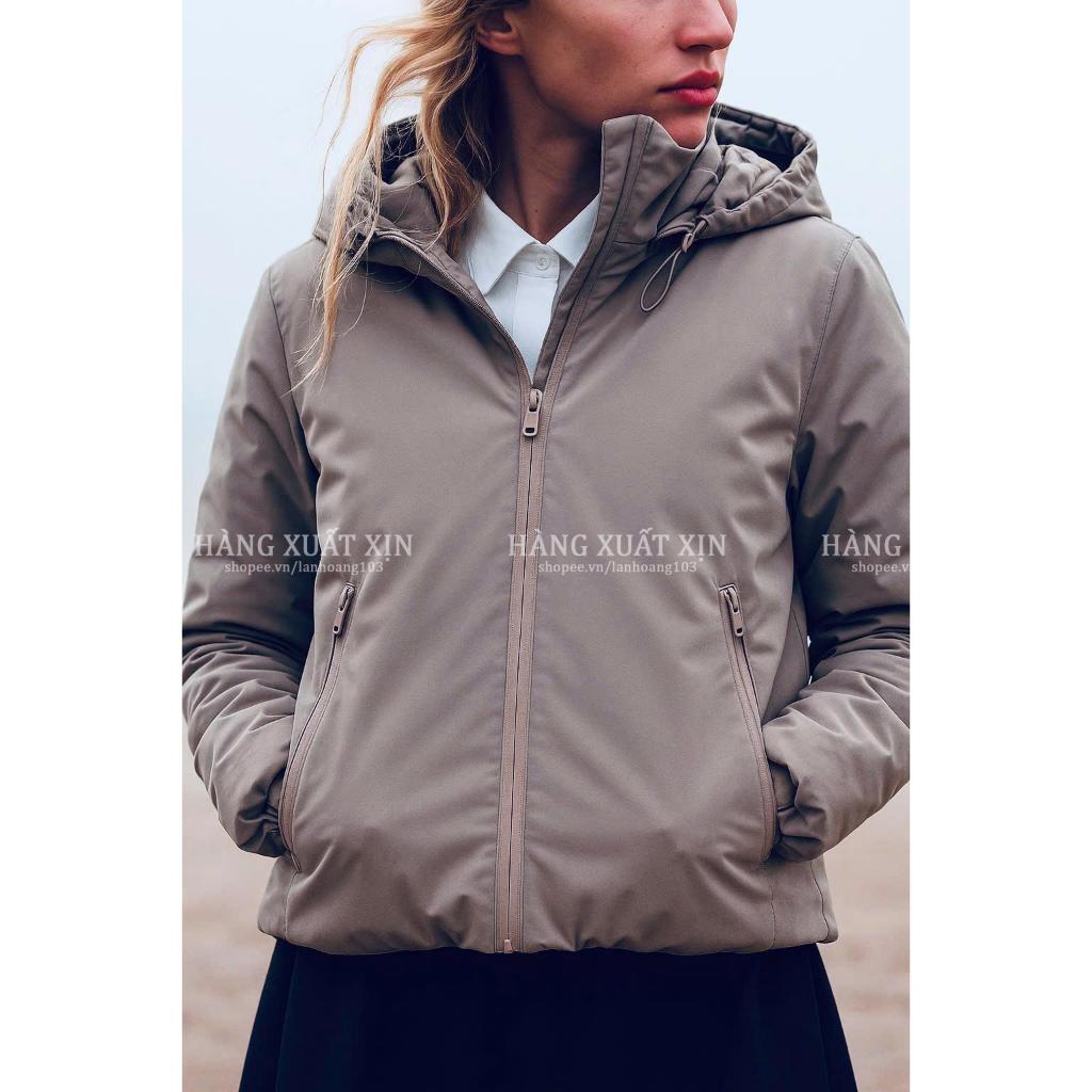 Áo parka nữ dáng ngắn màu nâu tây – Hàng xuất dư xịn, chống nước chống gió, giữ ấm sang trọng mùa đô