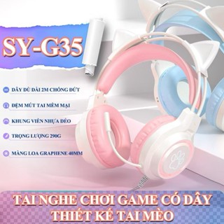  Tai Nghe Gaming SY-G35 Tai Mèo Có Dây 2M Micro Lọc Tàu Âm Thanh HD Đèn RGB LED 40mm ABS Da Mềm Mịn 