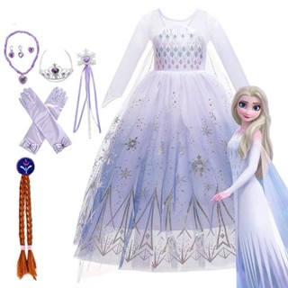 Váy Elsa cho bé gái kèm khăn choàng Đầm công chúa Elsa Nữ hoàng băng giá trắng tím cho bé Halloween