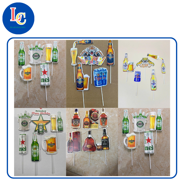 Bịch 10 set giấy cắm hình bia heineken, bia tiger, rượu tây trang trí bánh kem siêu mê