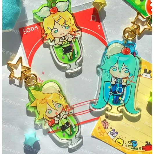 Porte-clés/breloques soda Vocaloid | Hatsune Miku, Kagamine Rin, Kagamine Len | 2,75 pouces/~7 cm, r