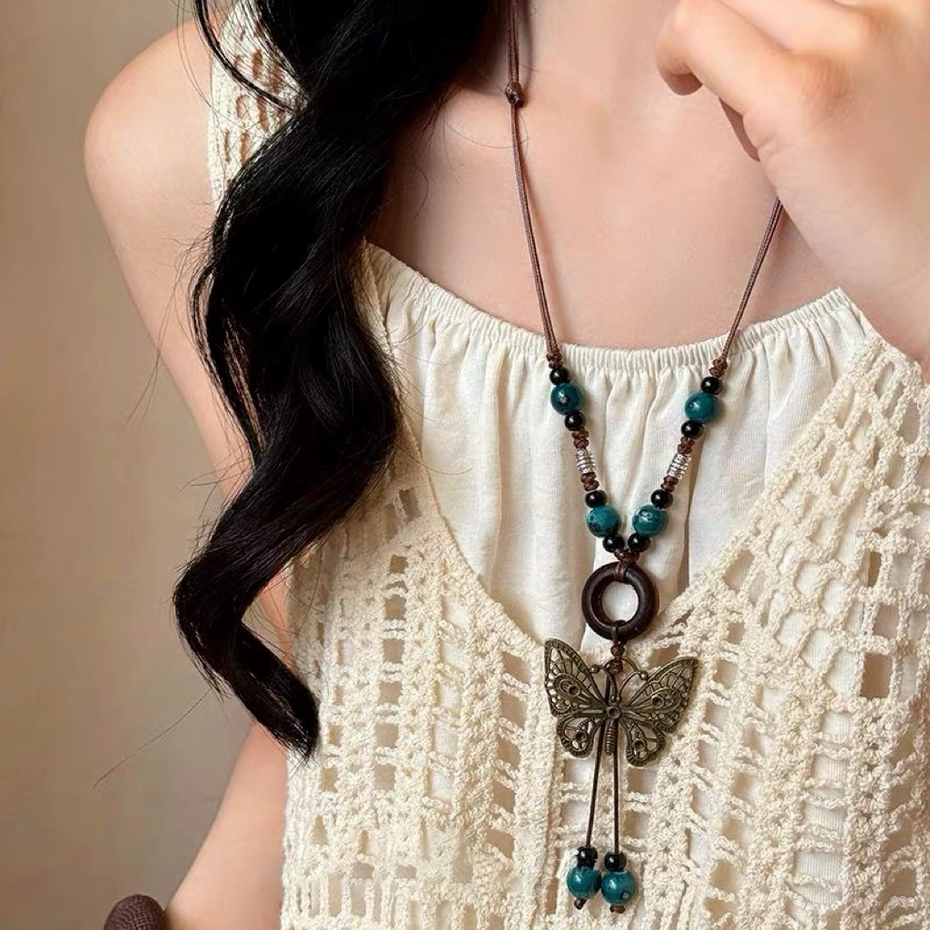 vòng cổ dây dù thả dài hình hồ điệp, dây chuyền phong cách bohomia cá tính