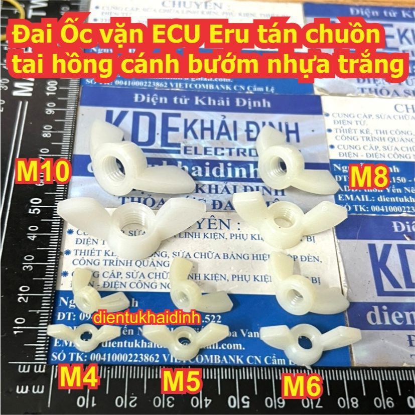 20 con Đai Ốc vặn ECU Eru tán chuồn tai hồng cánh bướm nhựa trắng cách điện M3 M4 M5 M6 M8 M10 kde96