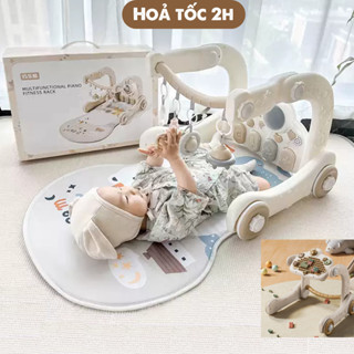 Thảm nhạc cho bé sơ sinh kiêm xe tập đi có nhạc đàn piano 3IN1, đồ chơi cho bé sơ sinh 06 tháng, 1 tuổi, nằm chơi