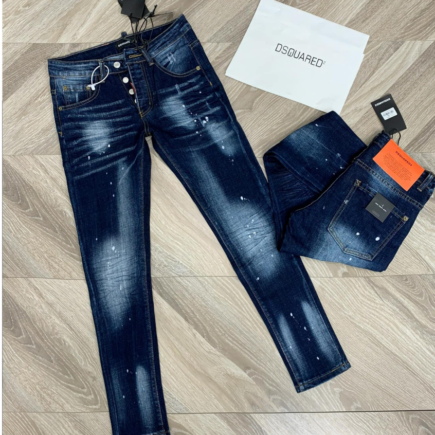 Quần Jean DSQ Xanh Sẫm Trơn, Túi Sau In Chữ Đẹp, Thoải Mái Đi Học, Đi Chơi Cùng Phong Cách Năng Động DSQ