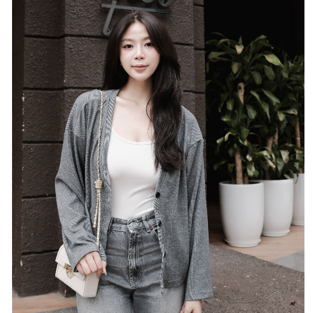 Áo khoác Cardigan dài tay nữ cổ chữ V phối cúc phong cách mùa thu Kimee - KA665