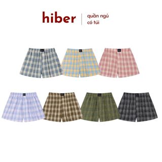 Quần đùi ngủ nam nữ HIBER (có túi) chất kate thô hoạ tiết caro form boxer thoải mái - CHECKIE BOXER SHORTS