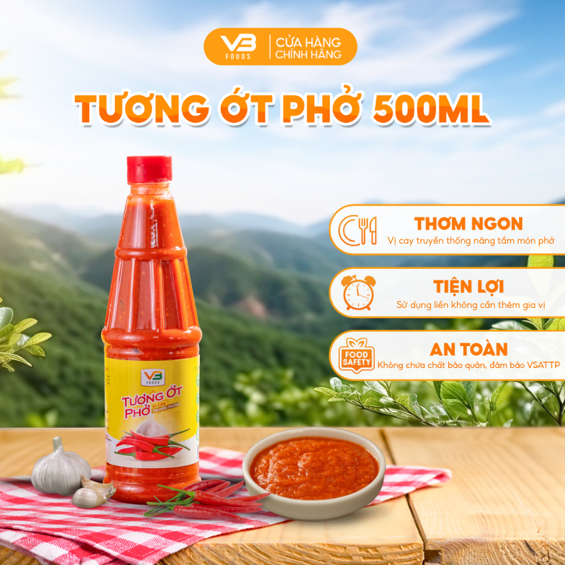Tương ớt phở VB Foods 500ml nguyên chất - vị cay truyền thống thơm ngon cay nồng