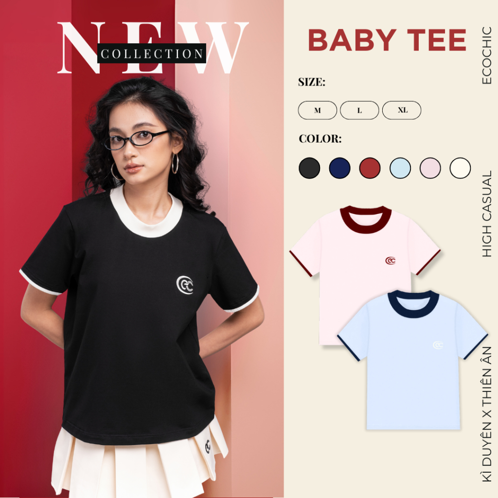 Áo Baby Tee ECOCHIC Basic Cổ Tròn Phối Viền Logo Ngực Chất Liệu Cao Cấp Mềm Mịn Chính Hãng B193 | BigBuy360 - bigbuy360.vn