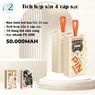  Sạc 50000 Mẫu mới 2025 -  Sạc Nhanh PD22.5W - Tích Hợp 4 Dây Sạc - Đèn Led Chiếu Sáng 