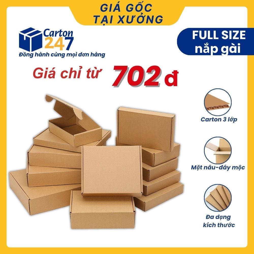[HỘP CỨNG] COMBO 10 Hộp carton nắp gài đóng hàng - Đủ Size - Giá Xưởng - Carton 247