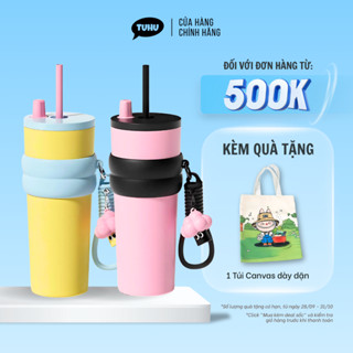Ly giữ nhiệt khắc tên Fun 710ml có ống hút, ly giữ nhiệt nóng lạnh inox 316 cao cấp có quai xách tiện lợi – TUHUHOUSE