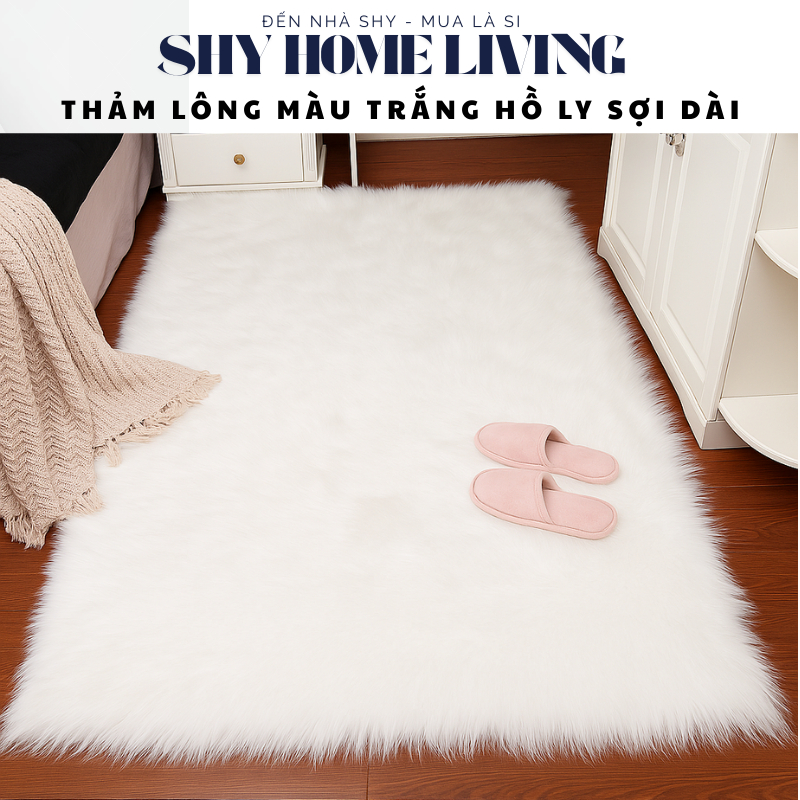 Thảm Lông Trang Trí Màu Trắng Hồ Ly Sợi Dài Cao Cấp Size 1mx1m6 - Shy Home Living
