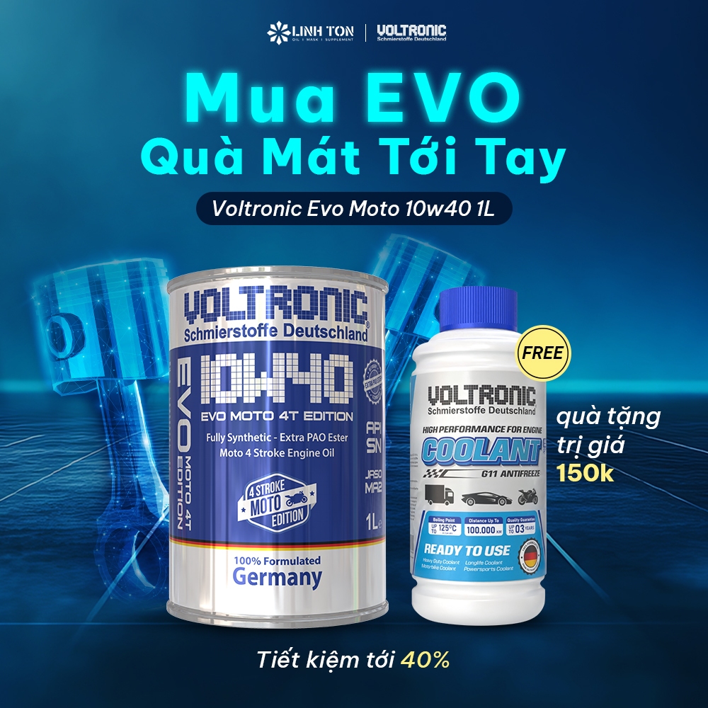 (Tặng nước mát) Nhớt Voltronic Evo Moto 10w40 1L tặng kèm nước mát Voltronic High – Performance Cool