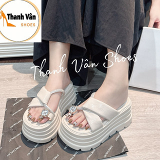  Dép bánh mì kẹp nút khoá phối dây quai soắn cao 9 phân  D0359  